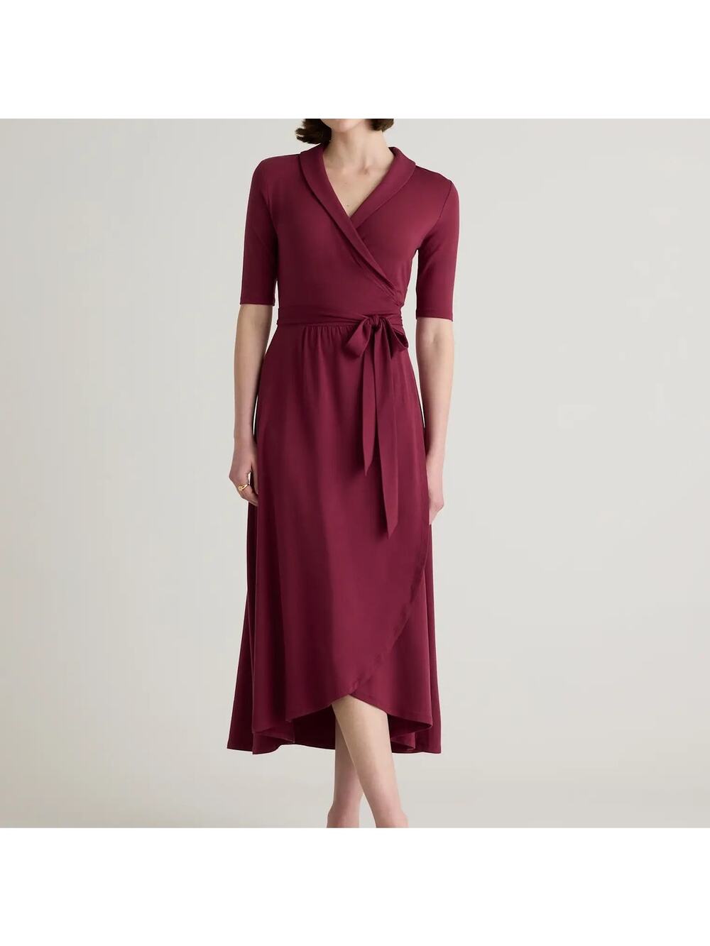 Quince Women’s Large Wrap Dress Tencel Jersey Stretch Midi Short Half Sleeve